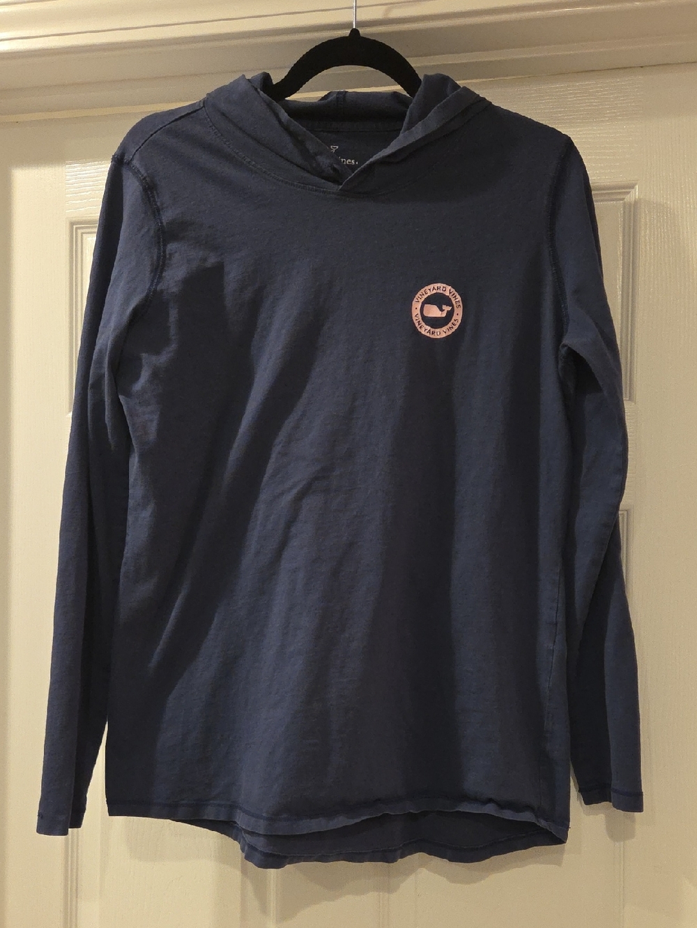 Vineyard Vines Navy Long Sleeve Hooded Tee with Pink Logo